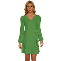 May Green	 - 	long Sleeve Waist Tie Ruffle Velvet Dress