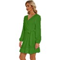 Medium Spring Green	 - 	Long Sleeve Waist Tie Ruffle Velvet Dress View2