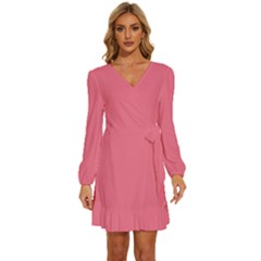 Pink Lemonade	 - 	long Sleeve Waist Tie Ruffle Velvet Dress