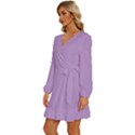 Periwinkle Purple	 - 	Long Sleeve Waist Tie Ruffle Velvet Dress View2