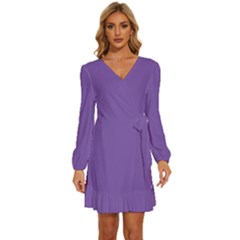 Royal Purple	 - 	long Sleeve Waist Tie Ruffle Velvet Dress