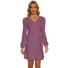 Sugar Plum Purple	 - 	long Sleeve Waist Tie Ruffle Velvet Dress by ColorfulDresses