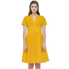 China Yellow	 - 	short Sleeve Waist Detail Dress by ColorfulDresses