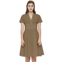 Raw Umber Brown	 - 	short Sleeve Waist Detail Dress by ColorfulDresses