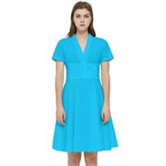 Vivid Sky Blue	 - 	short Sleeve Waist Detail Dress by ColorfulDresses