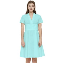 Italian Sky Blue	 - 	short Sleeve Waist Detail Dress by ColorfulDresses