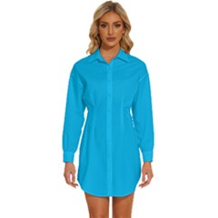 Capri Blue	 - 	long Sleeve Shirt Dress