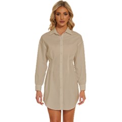 Frosted Almond Brown	 - 	long Sleeve Shirt Dress