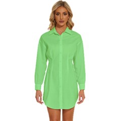 Mint Green	 - 	long Sleeve Shirt Dress