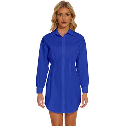 Persian Blue	 - 	long Sleeve Shirt Dress by ColorfulDresses