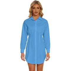 Crystal Blue	 - 	long Sleeve Shirt Dress