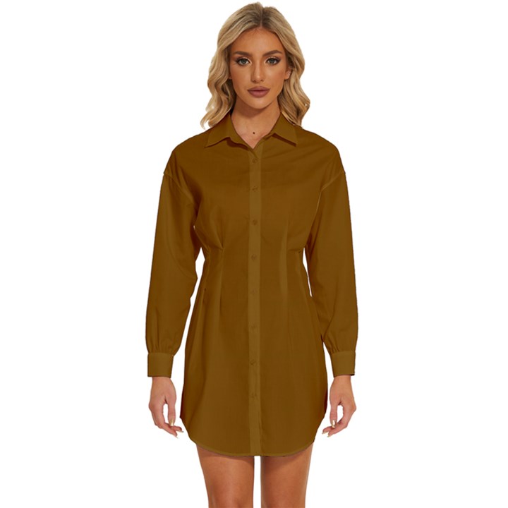 Just Brown	 - 	Long Sleeve Shirt Dress