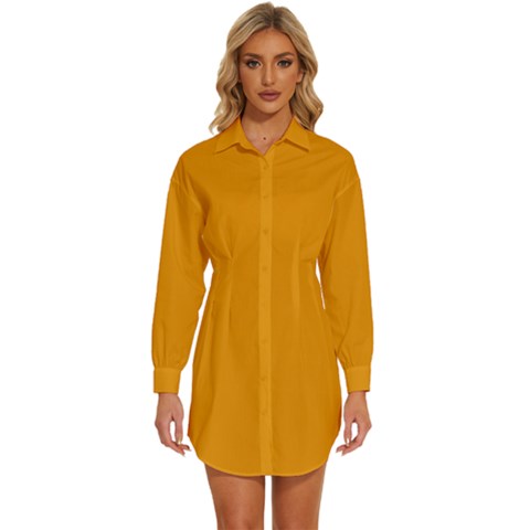 Mango Mojito Orange	 - 	long Sleeve Shirt Dress by ColorfulDresses