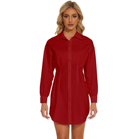 Cranberry Red	 - 	long Sleeve Shirt Dress by ColorfulDresses