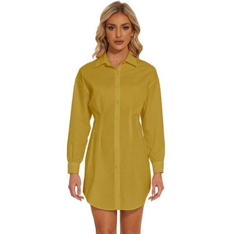 Lemon Curry Yellow	 - 	long Sleeve Shirt Dress by ColorfulDresses