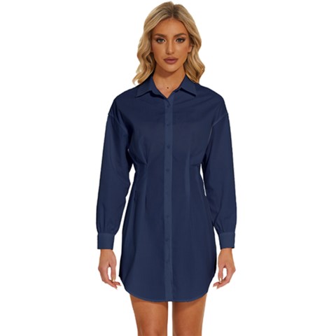 Space Cadet Blue	 - 	long Sleeve Shirt Dress by ColorfulDresses