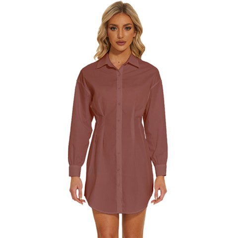 Marsala Brown	 - 	long Sleeve Shirt Dress by ColorfulDresses