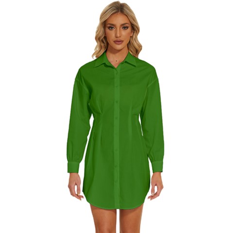 Medium Spring Green	 - 	long Sleeve Shirt Dress by ColorfulDresses