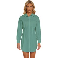 Sheen Green	 - 	long Sleeve Shirt Dress