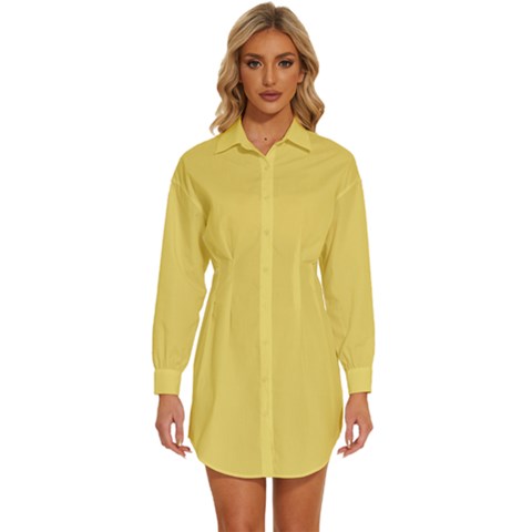 Macaroon Yellow	 - 	long Sleeve Shirt Dress by ColorfulDresses