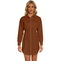 Sangria Brown	 - 	long Sleeve Shirt Dress