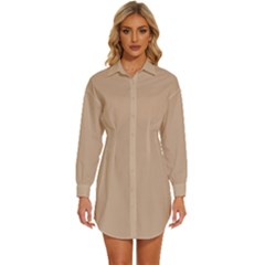 Toasted Almond Brown	 - 	long Sleeve Shirt Dress