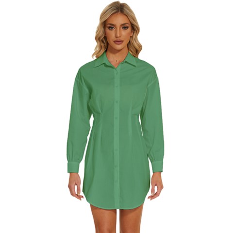 Shiny Shamrock Green	 - 	long Sleeve Shirt Dress by ColorfulDresses