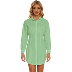 Soft Celadon Green	 - 	long Sleeve Shirt Dress