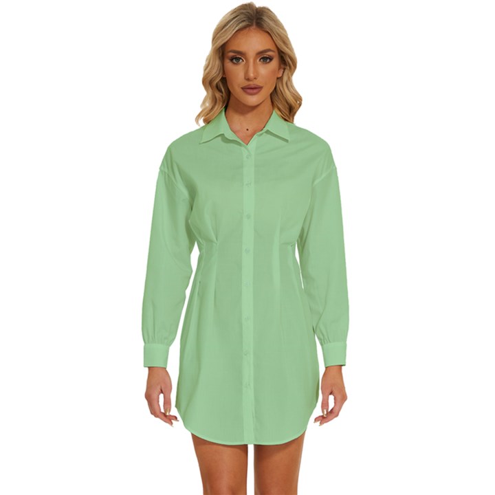 Soft Celadon Green	 - 	Long Sleeve Shirt Dress