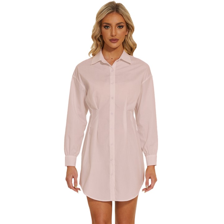 Soft Bubblegum Pink	 - 	Long Sleeve Shirt Dress