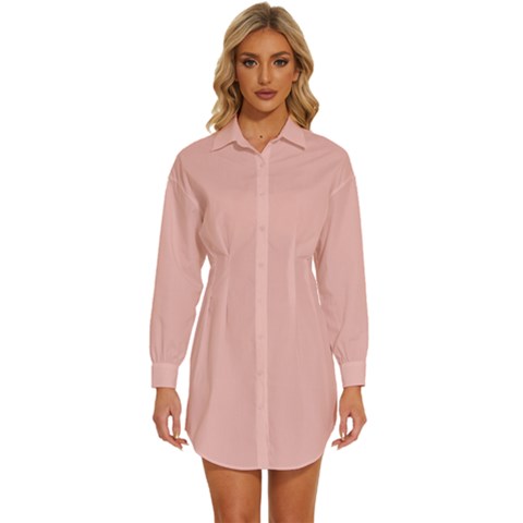 Spanish Pink	 - 	long Sleeve Shirt Dress by ColorfulDresses