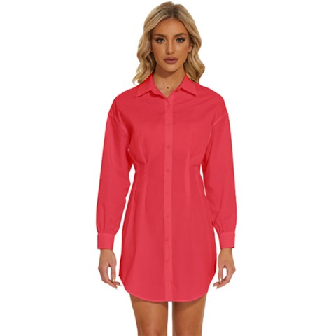 Sizzling Red	 - 	long Sleeve Shirt Dress by ColorfulDresses