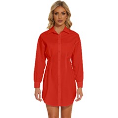 Lava Red	 - 	long Sleeve Shirt Dress