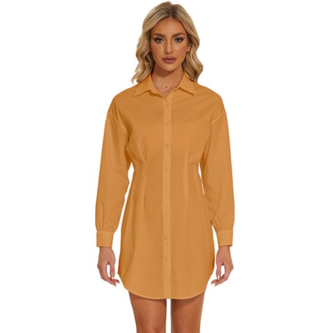 Sandy Orange	 - 	long Sleeve Shirt Dress by ColorfulDresses