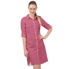 Cinnamon Satin Pink	 - 	Long Sleeve Mini Shirt Dress