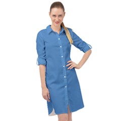 Silk Blue	 - 	long Sleeve Mini Shirt Dress