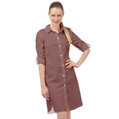 Rose Taupe Brown	 - 	long Sleeve Mini Shirt Dress by ColorfulDresses