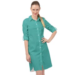 Verdigris Blue	 - 	long Sleeve Mini Shirt Dress by ColorfulDresses