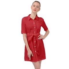 Flame Scarlet Red	 - 	belted Shirt Dress by ColorfulDresses