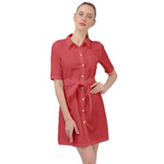 Cayenne Red	 - 	belted Shirt Dress by ColorfulDresses