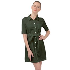 Kombu Green	 - 	belted Shirt Dress by ColorfulDresses