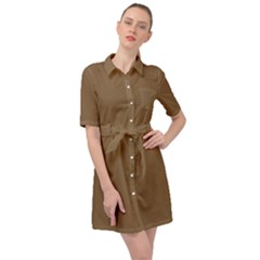 Raw Umber Brown	 - 	belted Shirt Dress by ColorfulDresses