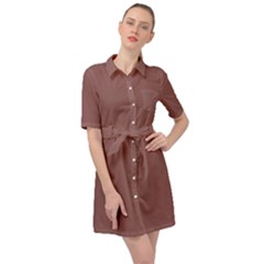 Rose Taupe Brown	 - 	belted Shirt Dress by ColorfulDresses