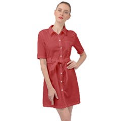 English Vermillion Red	 - 	belted Shirt Dress by ColorfulDresses