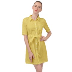 Macaroon Yellow	 - 	belted Shirt Dress by ColorfulDresses