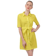 Maize Yellow	 - 	belted Shirt Dress by ColorfulDresses