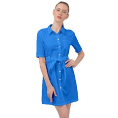 Dodger Blue	 - 	belted Shirt Dress by ColorfulDresses