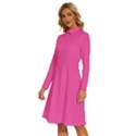 Brilliant Rose Pink	 - 	Long Sleeve Shirt Collar A-Line Dress View2