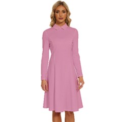 Amaranth Pink	 - 	long Sleeve Shirt Collar A-line Dress by ColorfulDresses