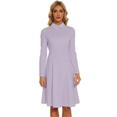 Languid Lavender Purple	 - 	long Sleeve Shirt Collar A-line Dress